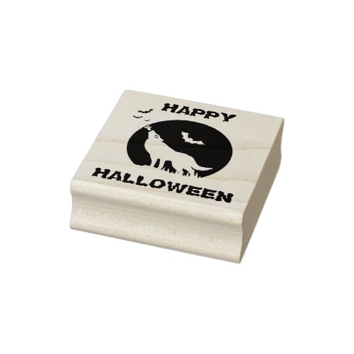 Howling Happy Halloween Moon  Rubber Stamp