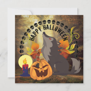 Howling Happy Halloween Spooky Autumn Holiday Card