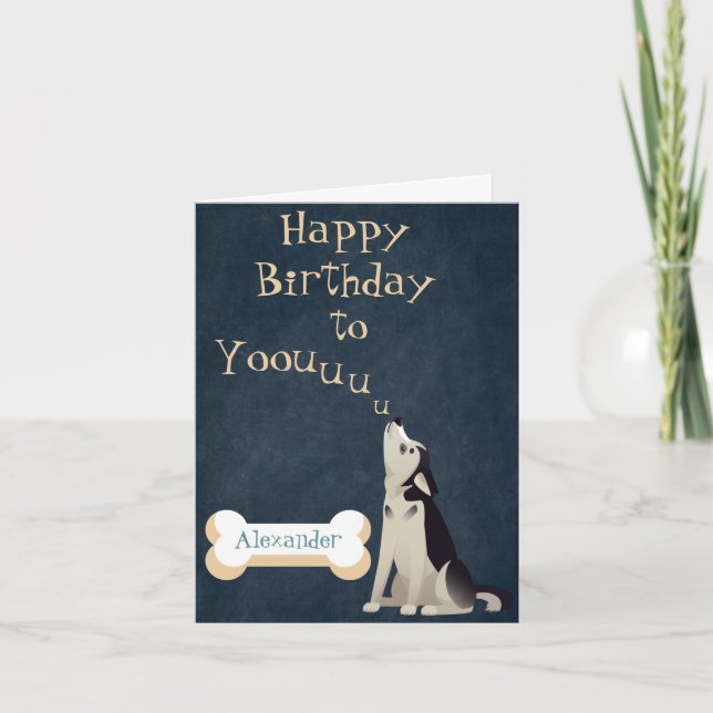 Howling Husky Puppy Birthday Card Editable (Front)