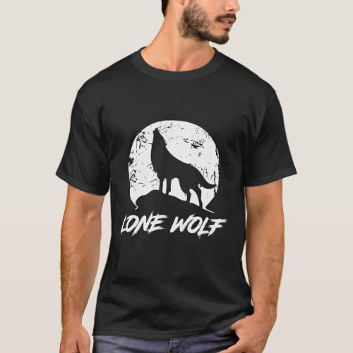 Howling Lone Wolf on Moon T_Shirt for Men and Wome