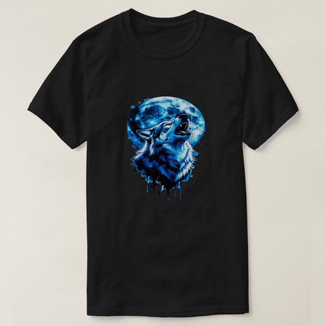 Howling Moon Wolf Tattoo Tee — Blue Ink Dream, Mys (Design Front)