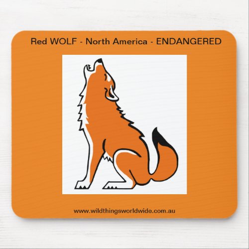 Howling Red WOLF_ Endangered animal _ Orange Mouse Pad