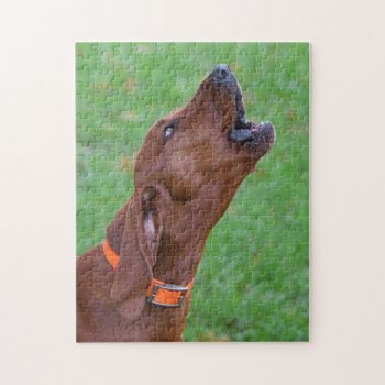 Howling Redbone Coonhound Hunting Dog Jigsaw Puzzle by WackemArt at Zazzle