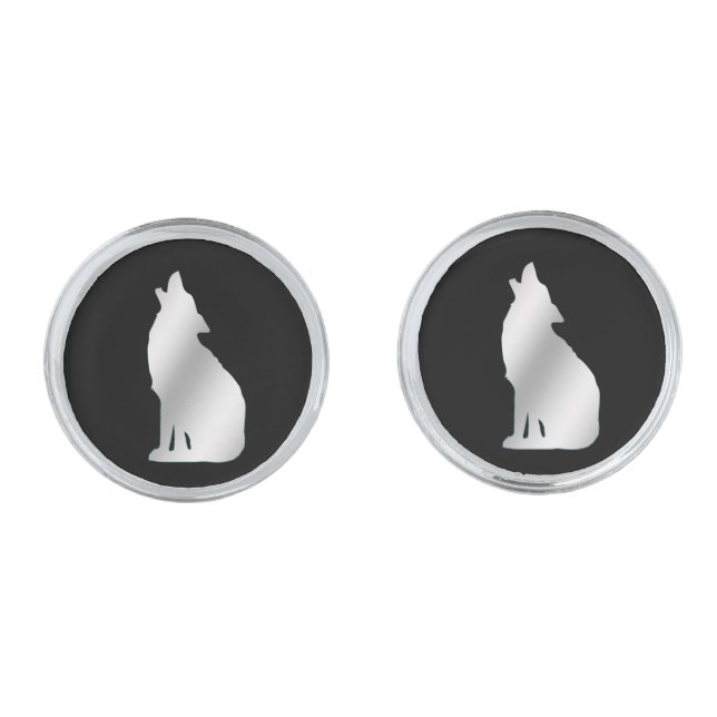 Howling Silver Wolf Cufflinks (Front)