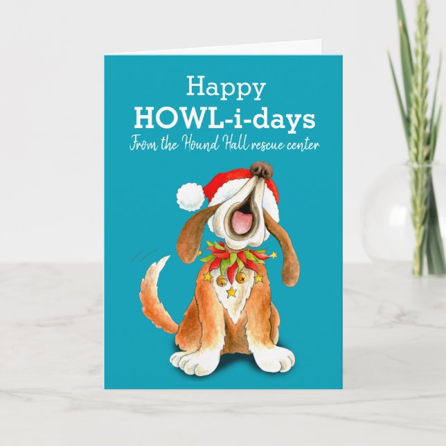 Howling singing dog art business Christmas card (Front)