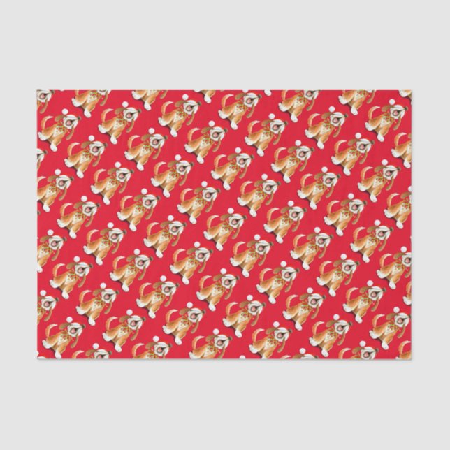 Howling singing dog red christmas tissue paper (Front)