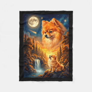 Howling to the moon meme animal dog pomeranian  fleece blanket