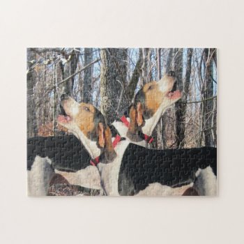 Howling Treeing Walker Coonhounds Jigsaw Puzzle by WackemArt at Zazzle