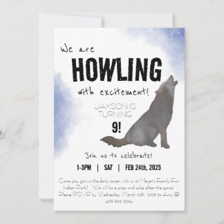 Howling watercolor wolf birthday invitation 5x7