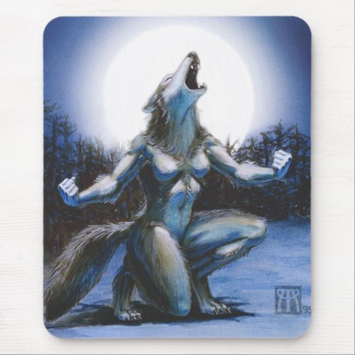 Howling Werewolf Woman Mousepad