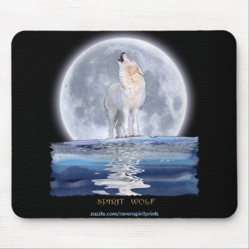 HOWLING WHITE WOLF  ALASKA MOON MOUSE PAD