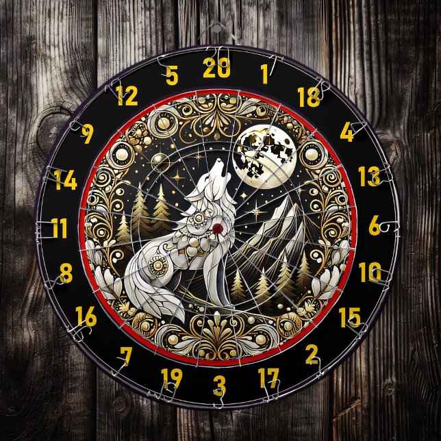 Howling White Wolf Inspires Focus Strength Dart Board (Creator Uploaded)