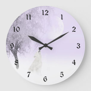 Howling white wolf large clock