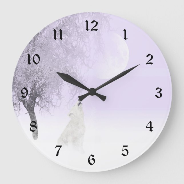 Howling white wolf large clock (Front)