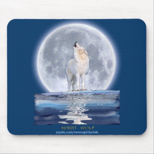 Howling White Wolf  Moon Wildlife Mouse Pad