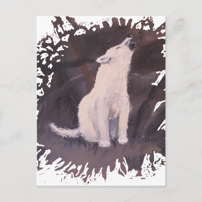 "Howling White Wolf" Vertical Postcard (Front)