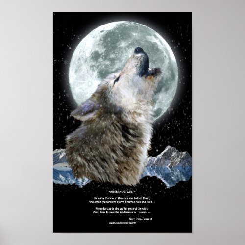 Howling Winter Grey Wolf  Moon Art Poster