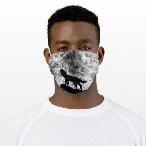 Howling Winter Wolf Black and White smoke Abstract Adult Cloth Face Mask