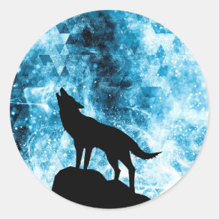 Howling Winter Wolf snowy blue smoke Abstract Classic Round Sticker