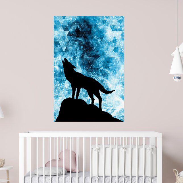 Howling Winter Wolf snowy blue smoke Abstract Poster (Nursery 2)