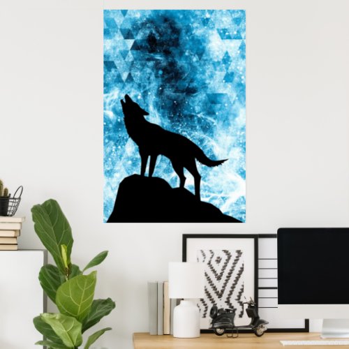 Howling Winter Wolf snowy blue smoke Abstract Poster