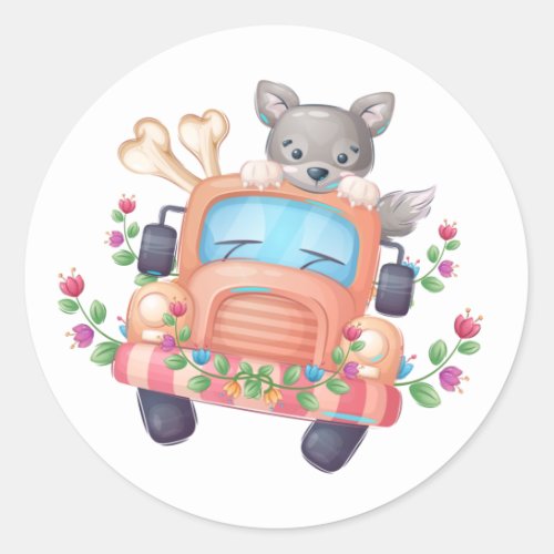 Howling with Joy Cute Gray Wolf  Classic Round Sticker