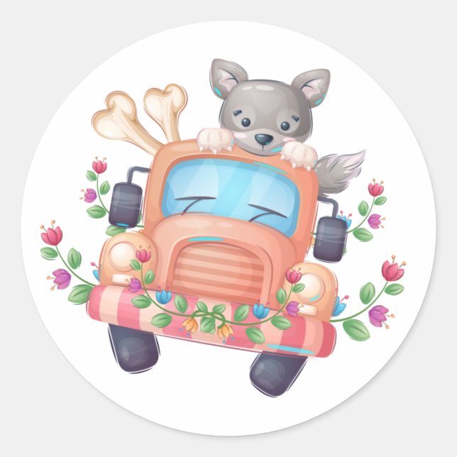 Howling with Joy Cute Gray Wolf  Classic Round Sticker (Front)