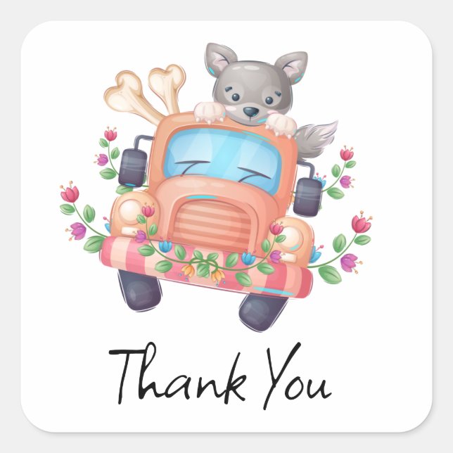 Howling with Joy Cute Gray Wolf Square Sticker (Front)