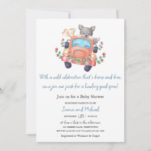 Howling with Joy Cute Wolf Boy Baby Shower Invita Invitation