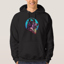 Howling Wolf 80s Werewolf With Headphones Retro Mu Hoodie