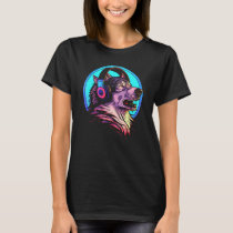 Howling Wolf 80s Werewolf With Headphones Retro Mu T-Shirt