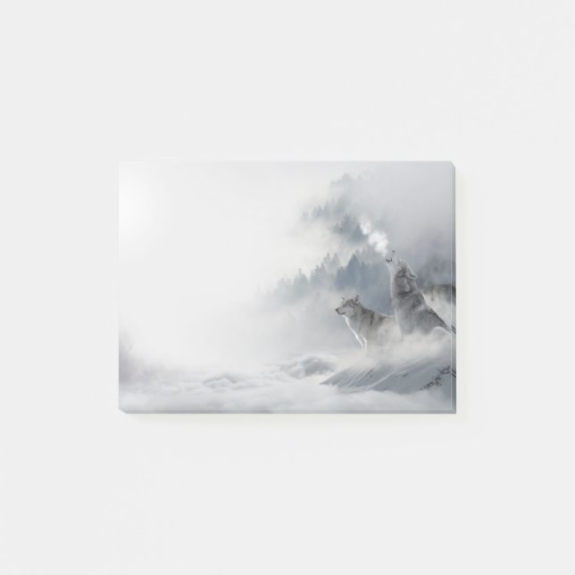 Howling Wolf and Mate Winter Wildlife Post-it Notes (Front)