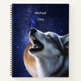 Howling Wolf And Moon | Monogram Notebook