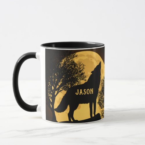 Howling Wolf and Moon Personalized Coffee Mug