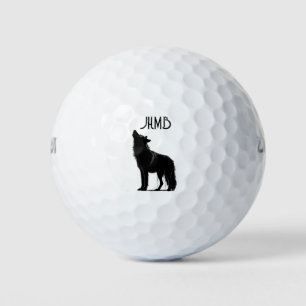Howling wolf Animal logo Monogram Art Golf Balls