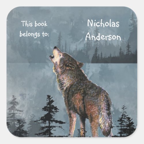Howling Wolf Animal Nature art Custom Bookplate