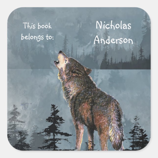 Howling Wolf Animal Nature art Custom Bookplate (Front)