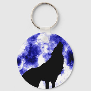 Howling Wolf at Moon Keychain