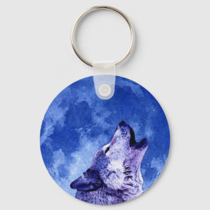 Howling Wolf at Moon Keychain
