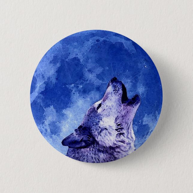 Howling Wolf at Moon Pinback Button (Front)