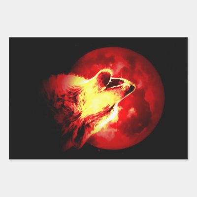 Howling Wolf at Red Night Matte Wrapping Paper Sheets