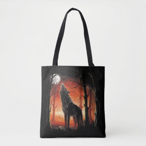 Howling Wolf at Sunset All_Over_Print Tote Bag