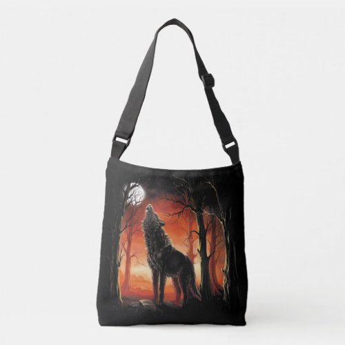 Howling Wolf at Sunset Cross Body Bag