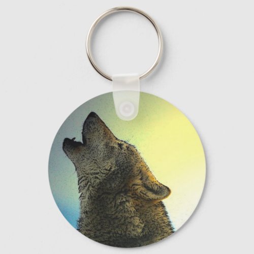 Howling Wolf at Sunset Keychain