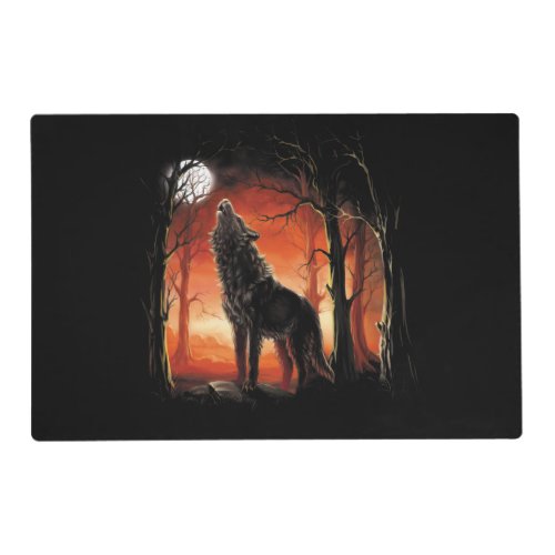 Howling Wolf at Sunset Laminated Placemat