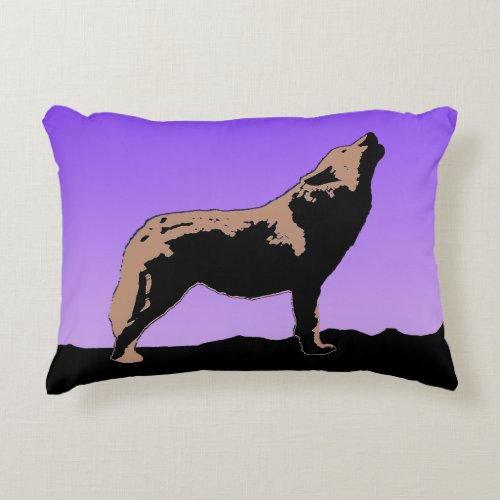 Howling Wolf at Sunset  _ Original Wildlife Art Accent Pillow
