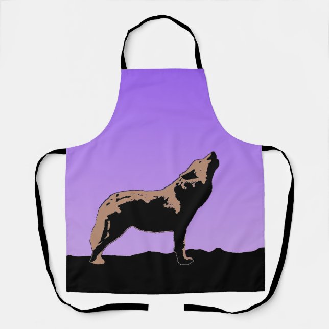 Howling Wolf at Sunset  - Original Wildlife Art Apron (Front)