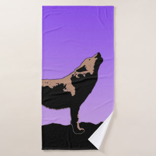 Howling Wolf at Sunset  - Original Wildlife Art Bath Towel Set