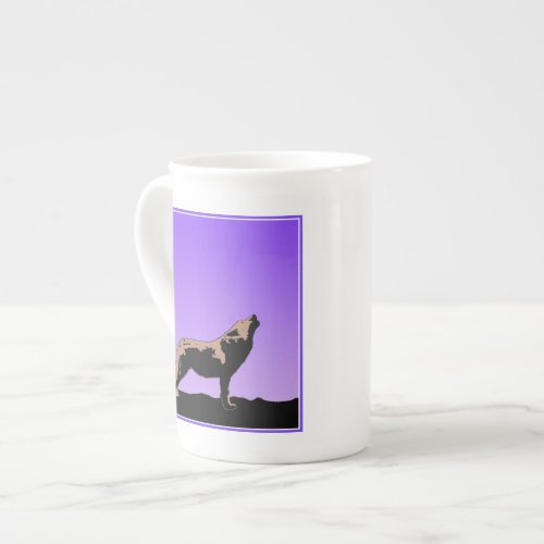 Howling Wolf at Sunset  _ Original Wildlife Art Bone China Mug