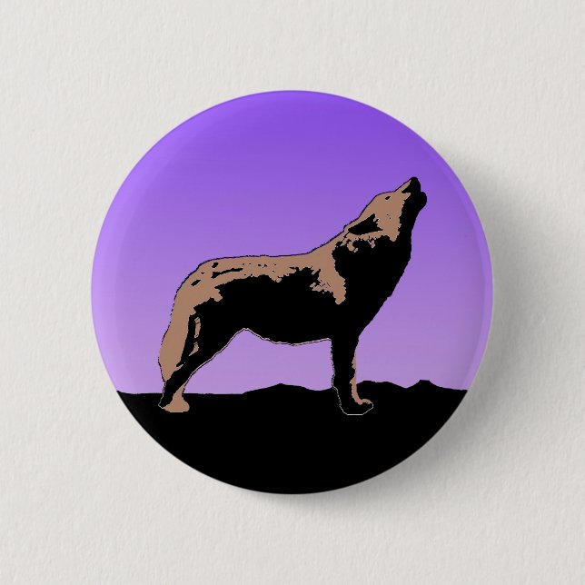 Howling Wolf at Sunset  - Original Wildlife Art Button (Front)